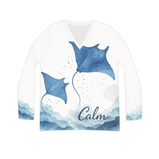 calm ocean breeze long sleeve v neck shirt, relaxing fashion top, stylish loungewear, gifts for her, beach vibes apparel