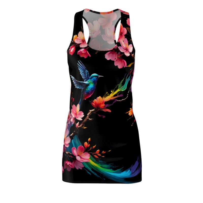 vibrant floral hummingbird racerback dress, boho summer dress, beach wear, gift for her, casual daily dress, festival outfit