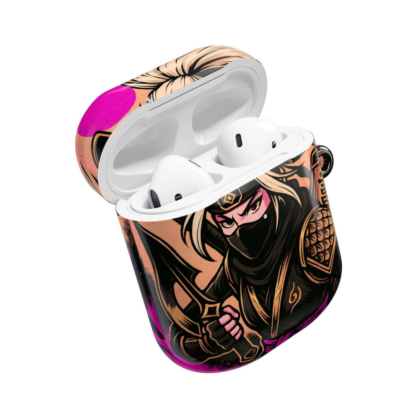 female ninja inspired airpod case, stylish earbud holder, unique gift for gamers, trendy tech accessories, fun anime design female ninja inspired airpod case, stylish earbud holder, unique gift for gamers, trendy tech accessories, fun anime design