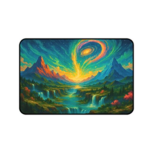 desk mat colorful world design office decor, gaming mouse pad, cosmic landscape, home office accessory, gift for space lovers