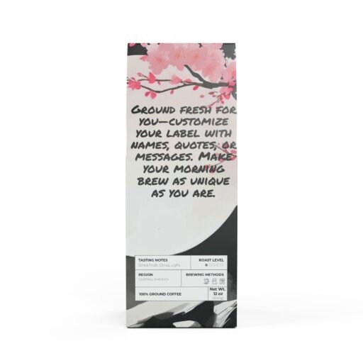 high lakes light roast coffee, personalized label, cherry blossom design, 12oz ground or whole bean, specialty grade coffee gift