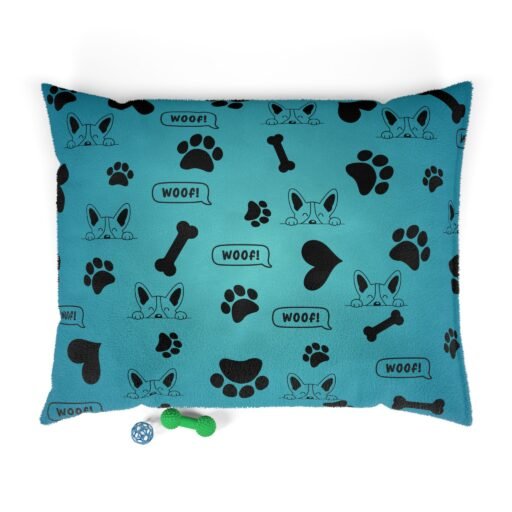 cozy pet bed with fun woof! design | dog bed for small to medium pets | perfect for dog lovers, pet gifts, home decor, cozy sit