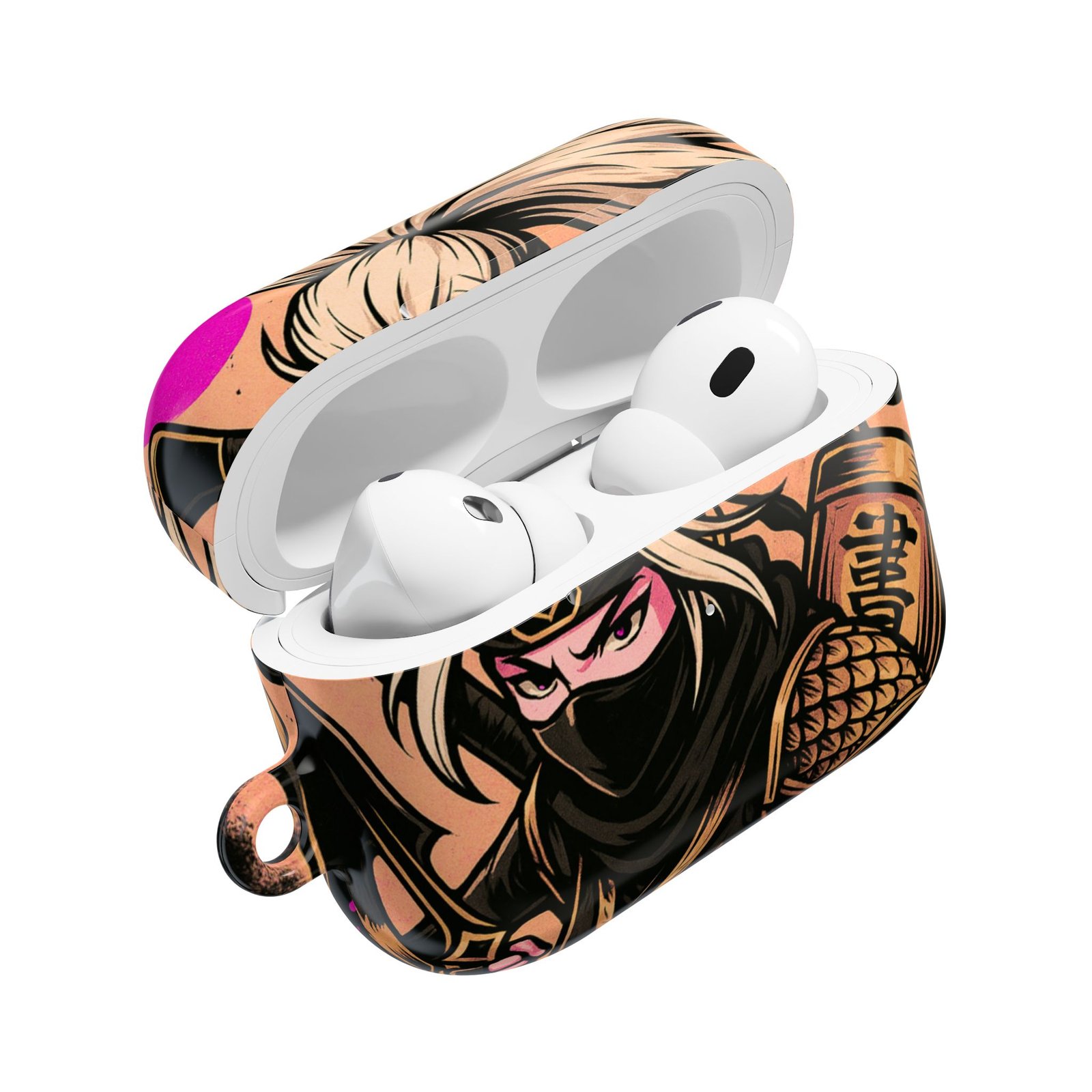 female ninja inspired airpod case, stylish earbud holder, unique gift for gamers, trendy tech accessories, fun anime design female ninja inspired airpod case, stylish earbud holder, unique gift for gamers, trendy tech accessories, fun anime design