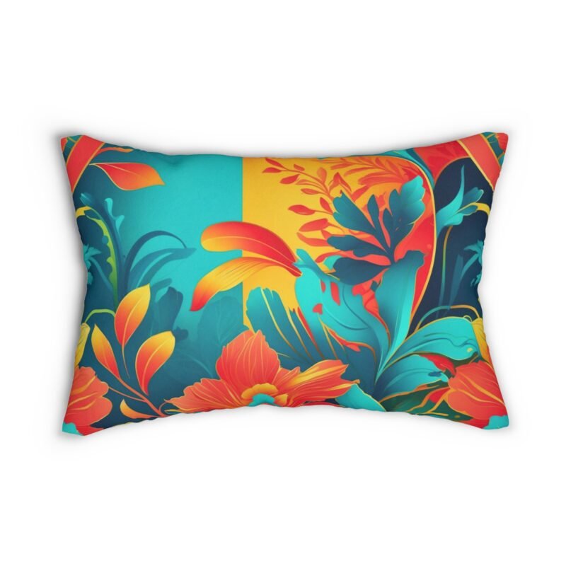 tropical floral lumbar pillow, vibrant decorative cushion, boho home decor, colorful throw pillow, gift for housewarming or summer
