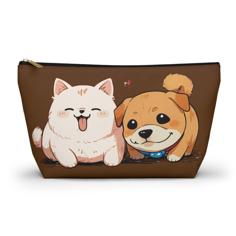 brown cute dog & cat accessory pouch, pet lover gift, dog mom clutch, makeup bag, travel organizer, animal print pouch