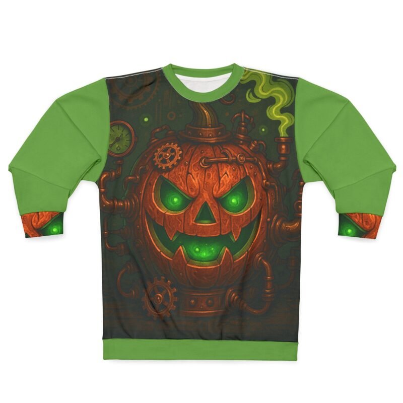 spooky pumpkin steam punk sweatshirt, halloween apparel, geeky gift, unisex cozy wear, unique fall fashion, perfect for autumn celebrations