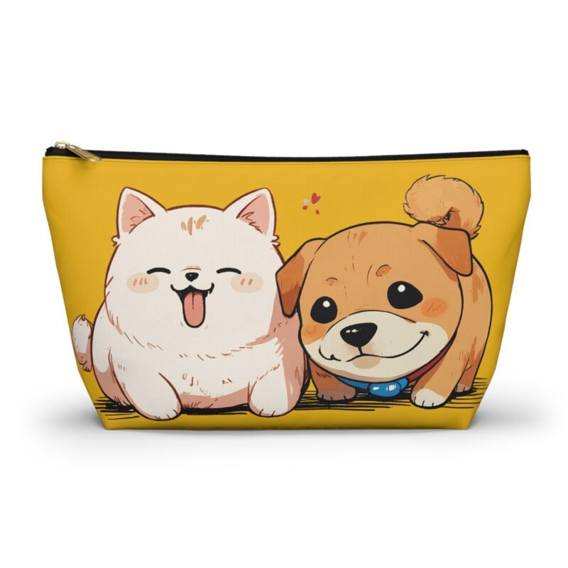yellow cute dog & cat accessory pouch, pet lover gift, makeup bag, dog mom accessory, animal lover storage, fun pouch for all occasions