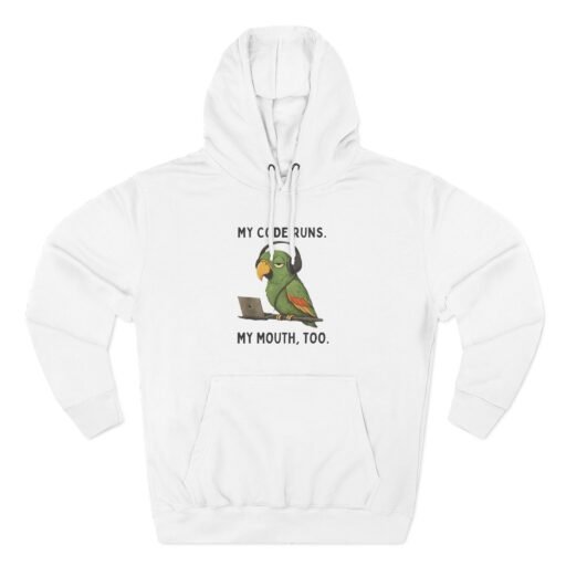 funny parrot technology hoodie, three panel fleece sweatshirt | code runs design, programmer gift, geek apparel, tech jumper, computer