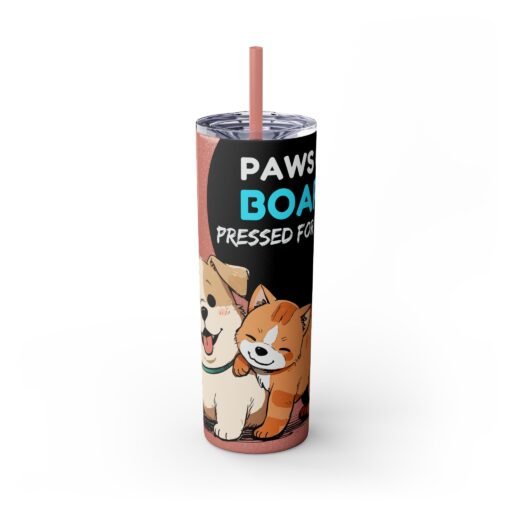 adorable dog cat themed skinny tumbler with straw, perfect for pet lovers, paws & boas design, fun gift, pet parents, summer hydration