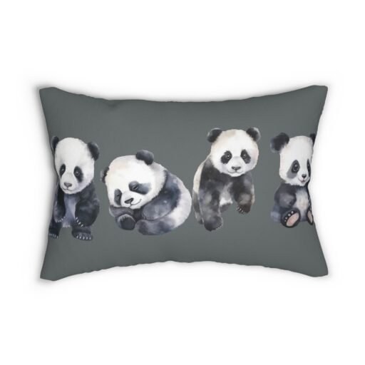 cute panda spun polyester lumbar pillow (grey), decor, animal lovers gift, room accent, cozy home decor
