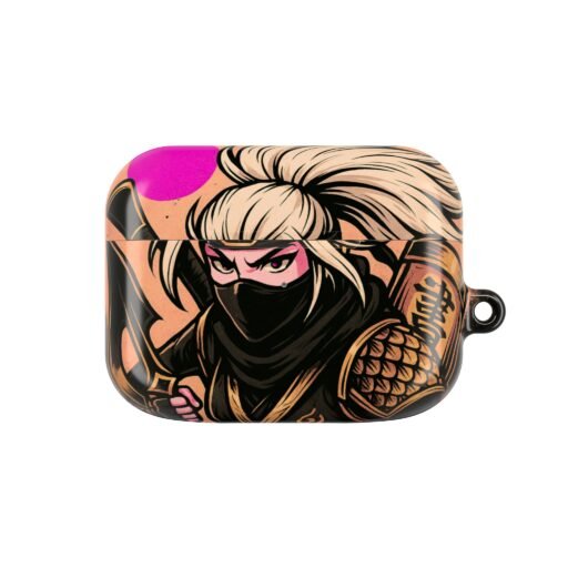 female ninja inspired airpod case, stylish earbud holder, unique gift for gamers, trendy tech accessories, fun anime design