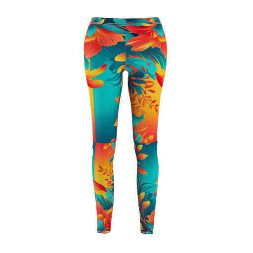 tropical floral leggings, comfortable workout pants, casual fashion leggings, stylish activewear, summer fitness gear