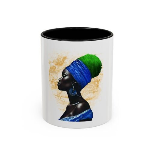 accent coffee mug african queen, colorful two tone design, 11oz, c handle, lead and bpa free, unique coffee cup, gift for her, kitchen