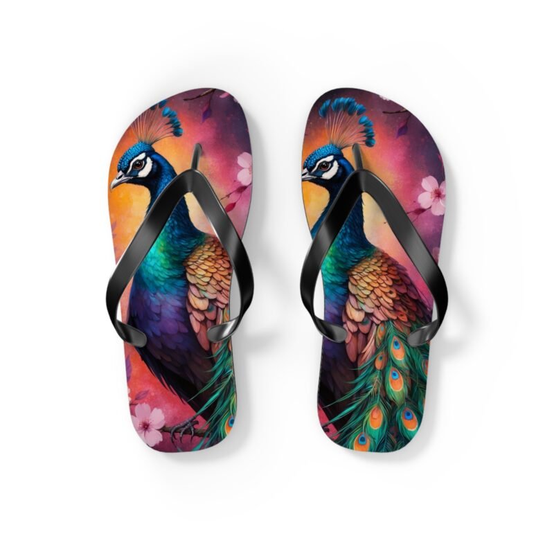 vibrant peacock flip flops, colorful summer footwear, beach accessories, vacation must have, unique gift for her