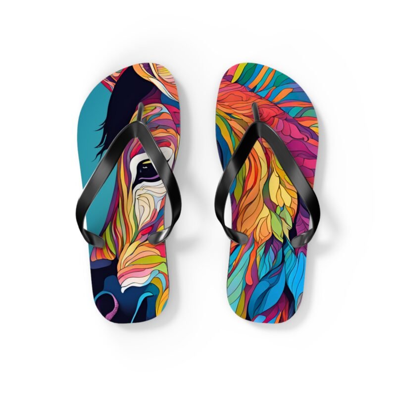 colorful horse design flip flops, summer beach footwear, bohemian style sandals, perfect gift for animal lovers, vibrant vacation accessory