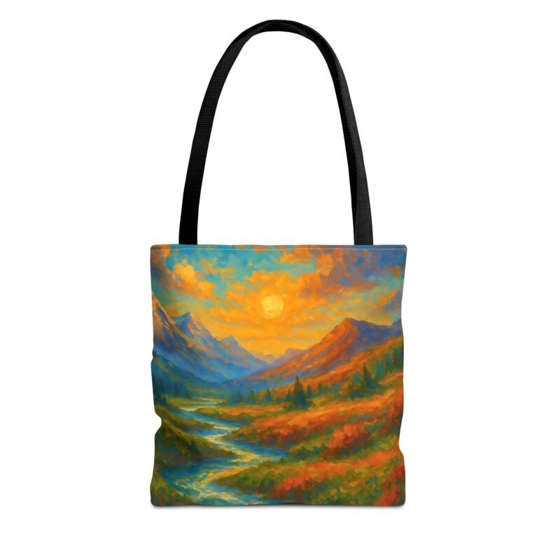 scenic landscape tote bag, nature lover bag, reusable grocery bag, eco friendly gift, outdoor adventure accessory, art print purse