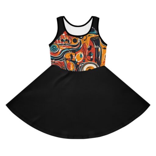 colorful music themed girls' sleeveless sundress | playful summer dress for girls | perfect for parties, birthdays, festivals, fun outings,