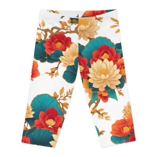 floral print capri leggings, stylish women's yoga pants, summer activewear, gifts for her, casual wear