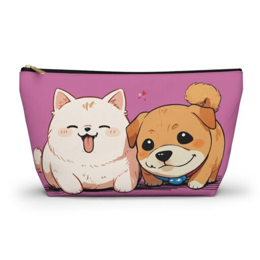 cute dog & cat accessory pouch(pink), pet lover gift, makeup bag, dog mom accessory, animal lover storage, fun pouch for all occasions