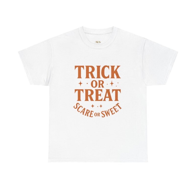 halloween trick or treat tee, unisex cotton shirt, seasonal apparel, spooky outfit, fall celebration, gift for kids and adults