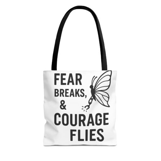 be yourself tote bag fear breaks & courage flies | motivational gift, everyday carry, eco friendly, butterfly design, fashion accessory