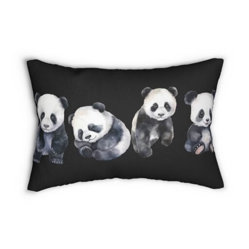 panda spun polyester lumbar pillow (in black), decor, animal lovers gift, room accent, cozy home decor