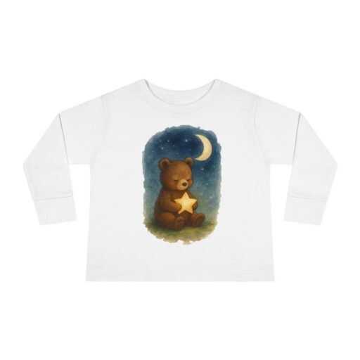 sleepy bear with star toddler long sleeve 100 % cotton tee shirt | watercolor moon lullaby