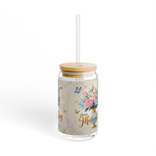 floral sipper glass perfect mother's day gift, floral drinkware, eco friendly beverage container, customized straw glass, modern kitchen