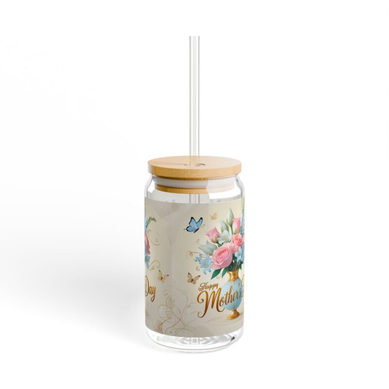 floral sipper glass perfect mother's day gift, floral drinkware, eco friendly beverage container, customized straw glass, modern kitchen