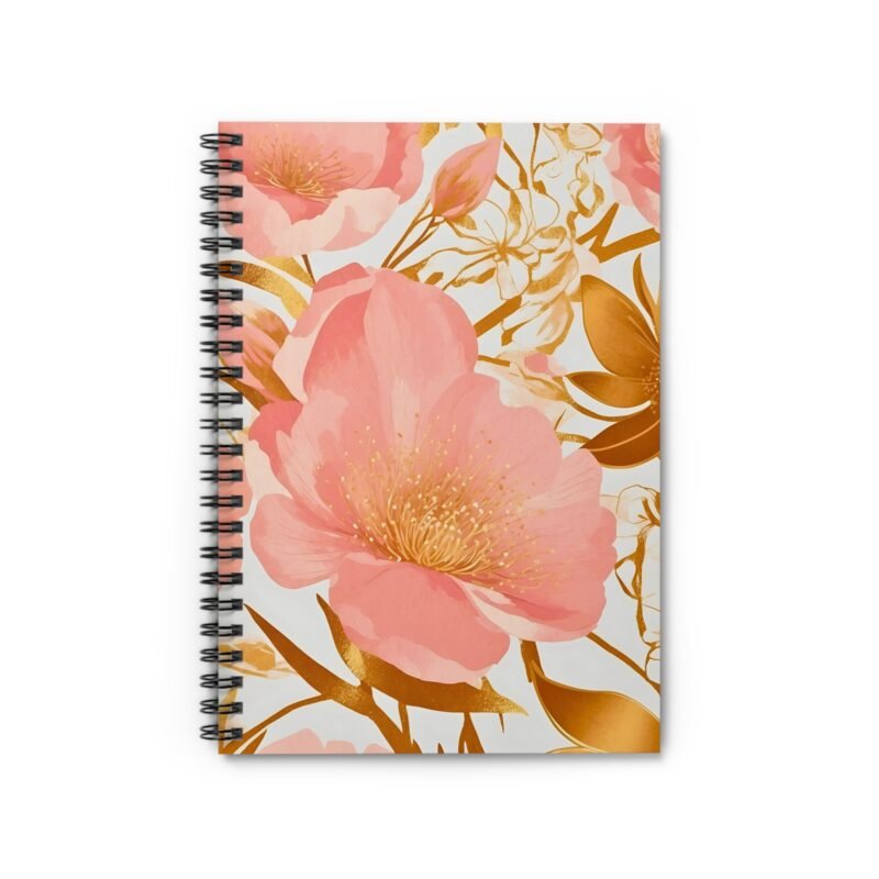 floral spiral notebook with gold accents, cute stationery for journaling, gift for students, writing, floral lover's diary