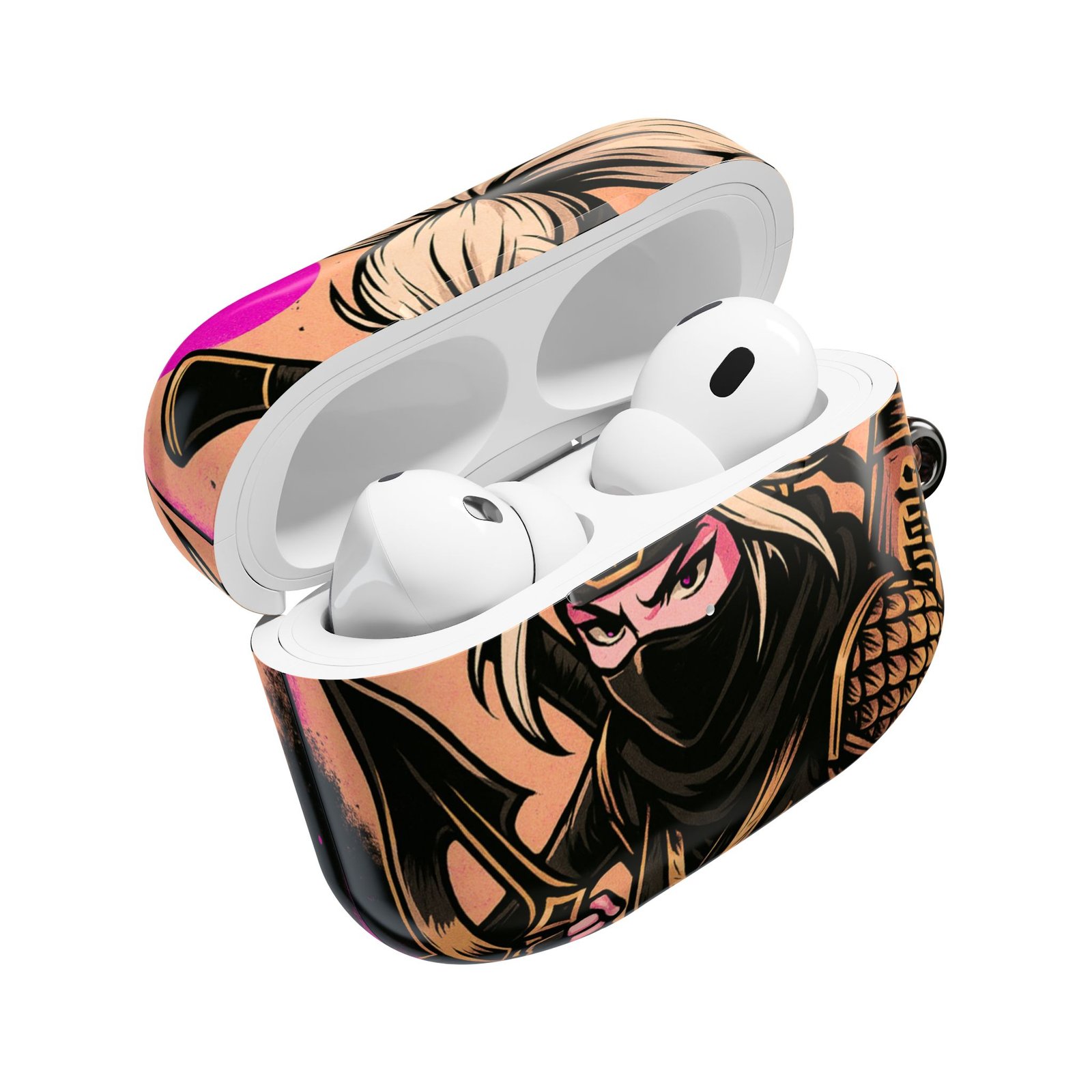 female ninja inspired airpod case, stylish earbud holder, unique gift for gamers, trendy tech accessories, fun anime design female ninja inspired airpod case, stylish earbud holder, unique gift for gamers, trendy tech accessories, fun anime design