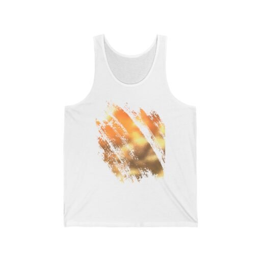 golden vibes unisex jersey tank, casual summer wear, beach day tank top, relaxed fit tank, fun graphic apparel