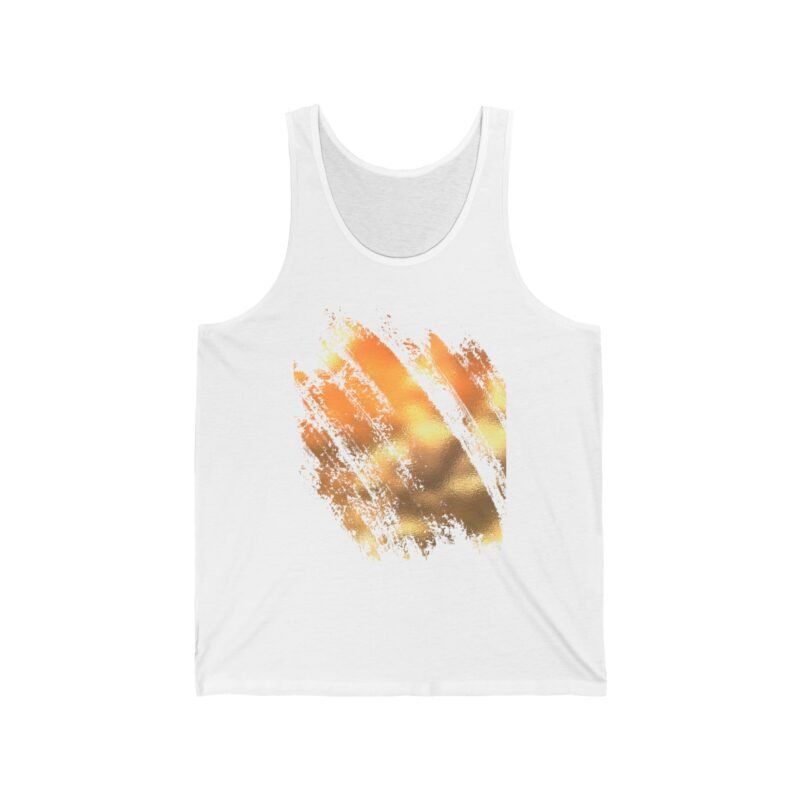 golden vibes unisex jersey tank, casual summer wear, beach day tank top, relaxed fit tank, fun graphic apparel