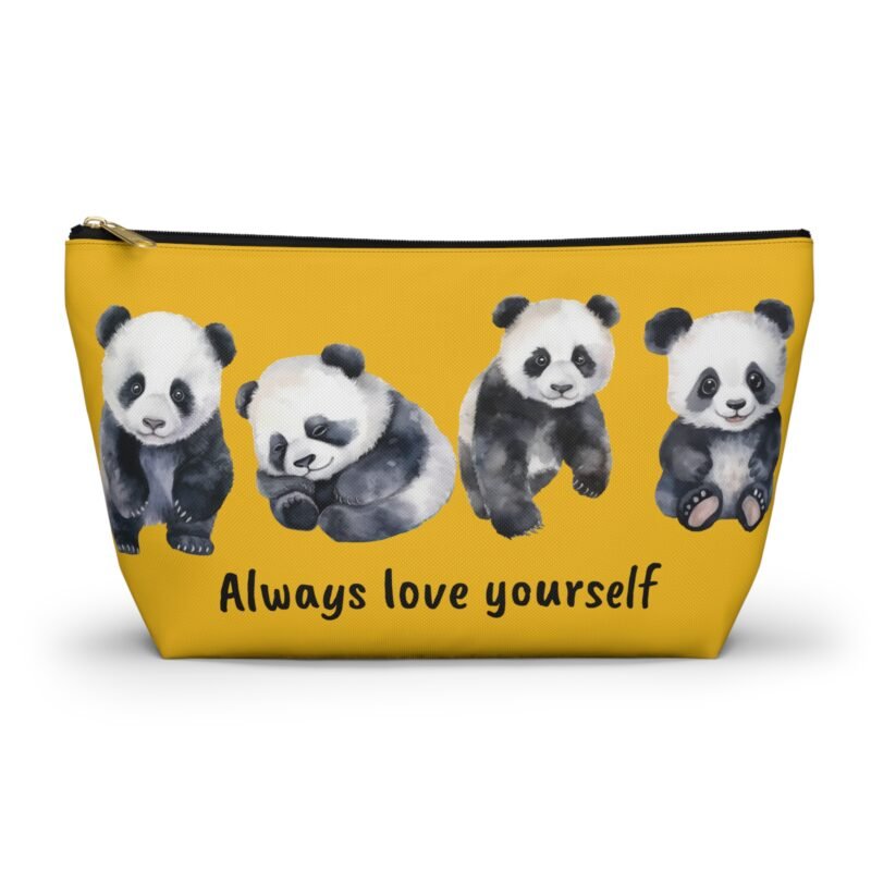 personalized message cheerful panda accessory pouch cute makeup bag, travel organizer, gift for animal lovers, fun storage case