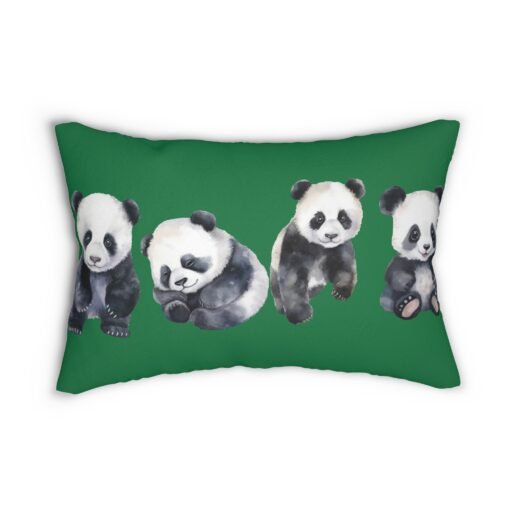 panda spun polyester lumbar pillow (in green), decor, animal lovers gift, room accent, cozy home decor