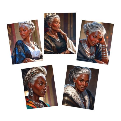 elegant stately black women 5 pack greeting cards for all occasions, mothers day,art, birthday, holiday, thank you, unique greeting cards