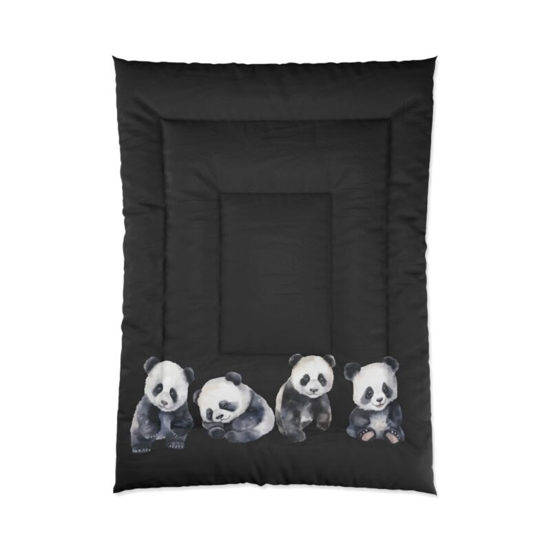 panda paradise comforter black, cozy bedding for animal lovers, room decor, gift, bedroom decor, his or her