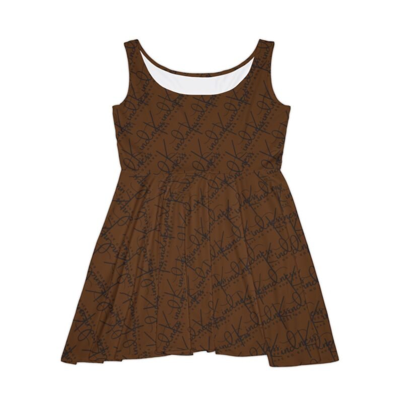 chic brown words skater dress, fun summer dress, casual everyday wear, perfect for parties, festivals, and vacations