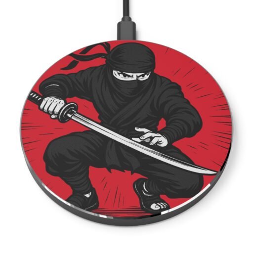 ninja warrior wireless charger | fast charging pad for tech lovers, desk accessories, gift for gamers, ninja merch, fun home office decor