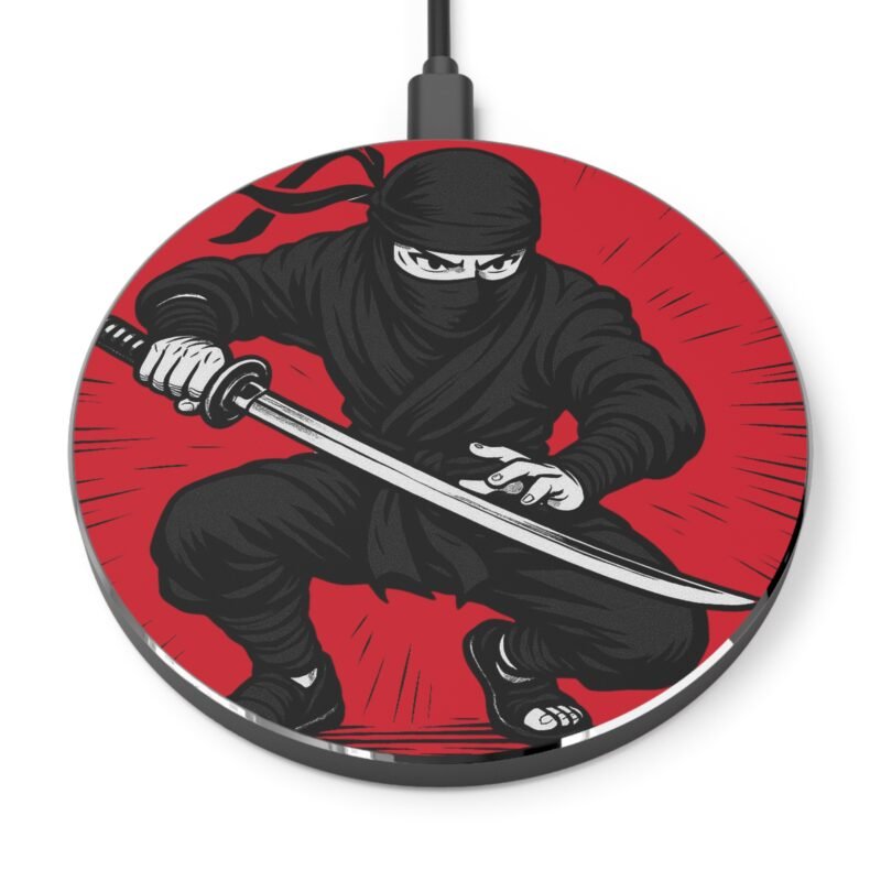 ninja warrior wireless charger | fast charging pad for tech lovers, desk accessories, gift for gamers, ninja merch, fun home office decor