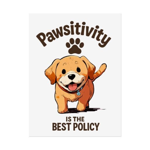 playful dog inspired rolled poster pawsitivity is the best policy, pet decor, animal lover gift, inspirational wall art, cute home