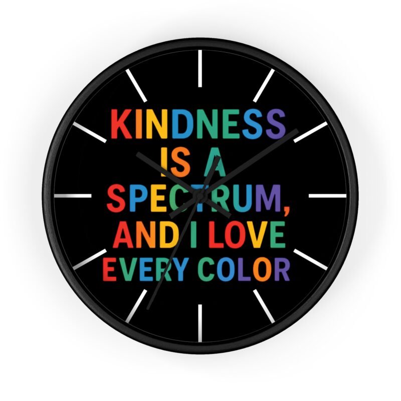 vibrant kindness wall clock colorful home decor, inspirational gift, positive vibes, office accent, rainbow design
