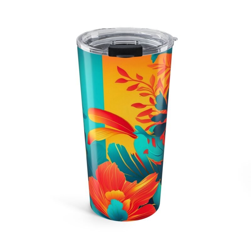 vibrant floral tumbler 20oz | tropical drinkware | colorful travel mug | floral art on tumbler | summer gift for her, coffee cup