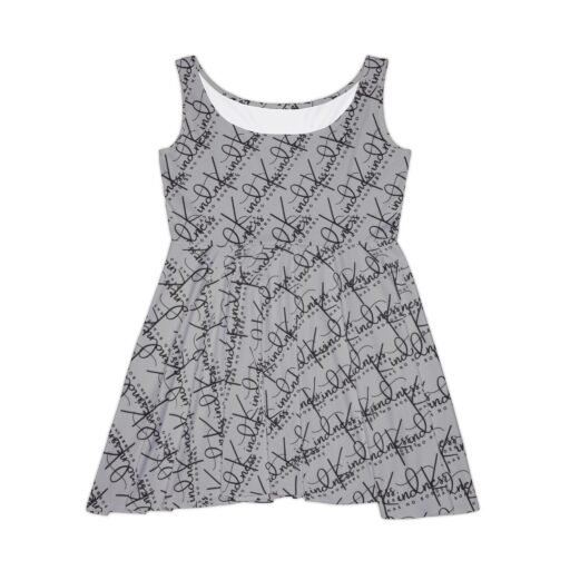 chic grey words skater dress, fun summer dress, casual everyday wear, perfect for parties, festivals, and vacations