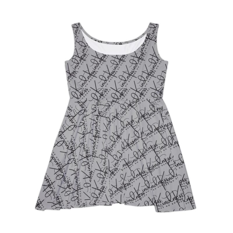 chic grey words skater dress, fun summer dress, casual everyday wear, perfect for parties, festivals, and vacations