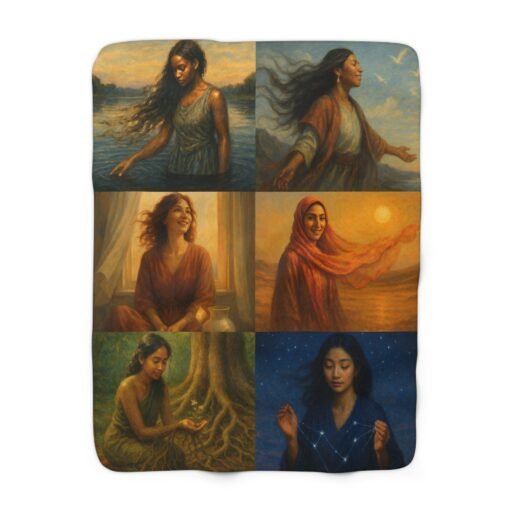 women of the elements sherpa fleece blanket | four seasons goddess art