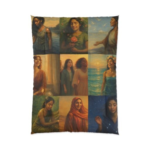 women portrait collage comforter | feminine art, diverse figures, inspirational